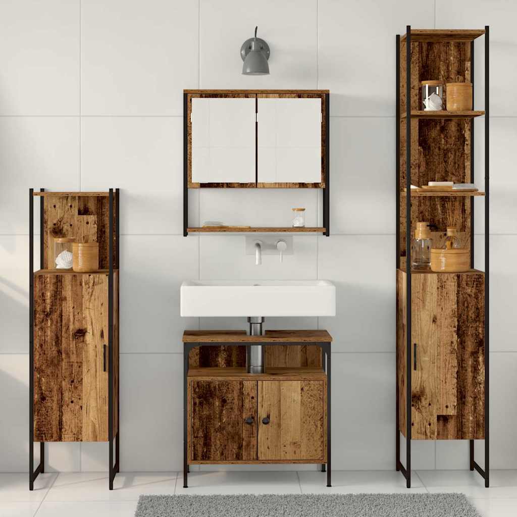 Bathroom Furniture Set 4 pcs Old wood 33 x 33 x 185.5 cm